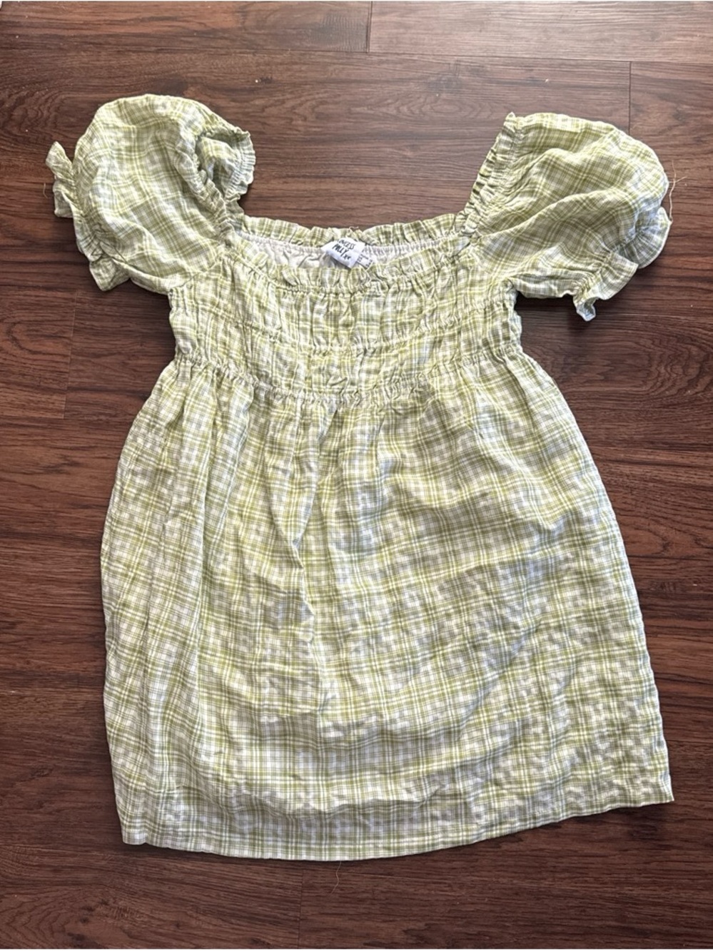 Princess Polly Green Plaid Puff Sleeve Mini Dress